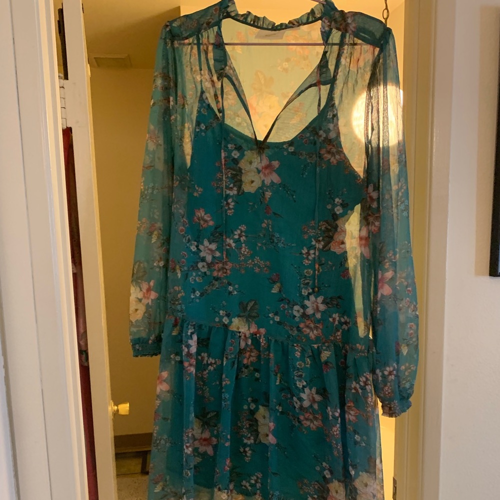Maeve by Anthropologie green flowy floral dress